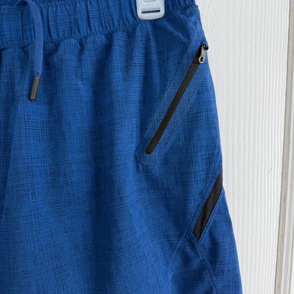 Lululemon‎ Surge Lined Shorts 7 Mens XL Blue Crosshatch Running Athletic Workout